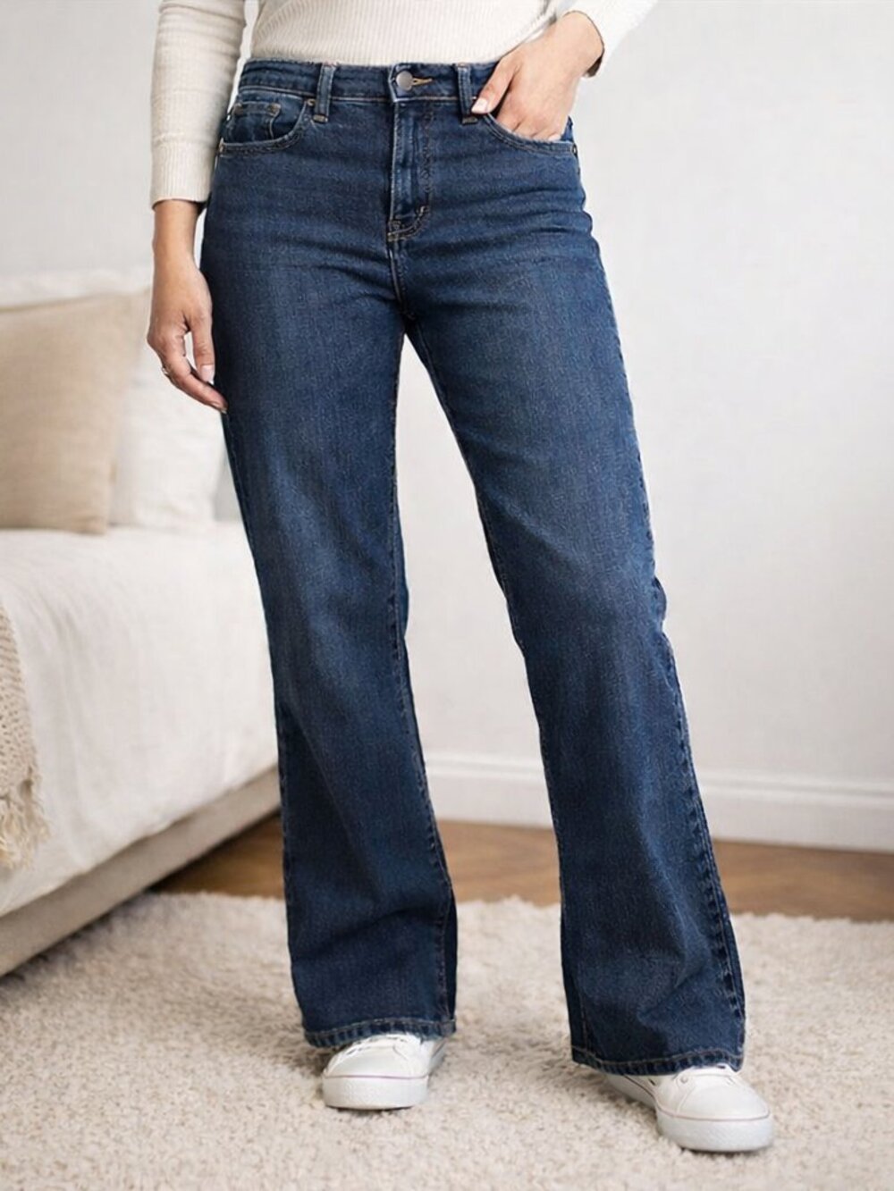 DKNY Jeans Women's Size 12R Blue Dark Wash Wide-Leg Cotton Blend